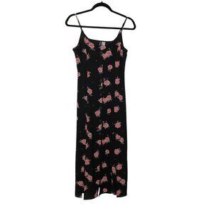 H&M Divided Black Pink Floral V-neck Spaghetti Straps Midi Dress 6
